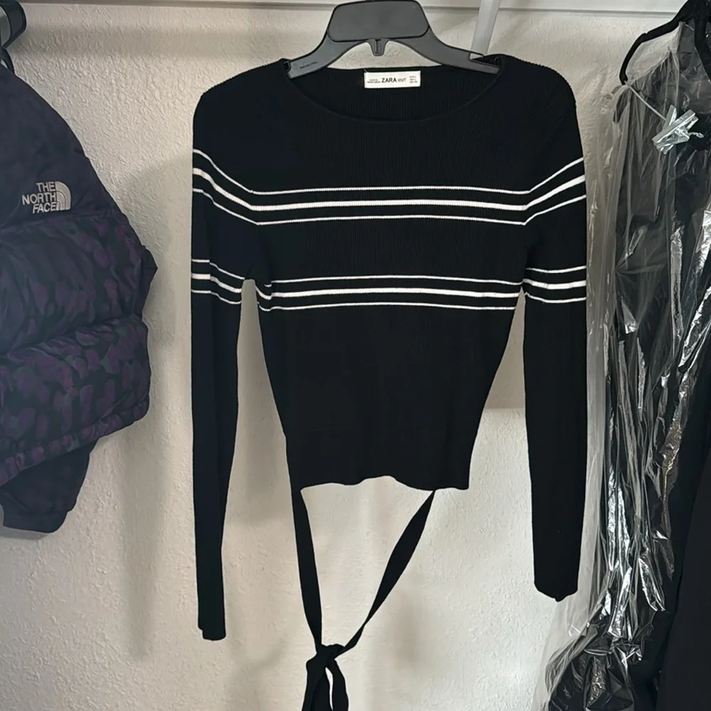 Zara Knit Striped Tie Detail Top